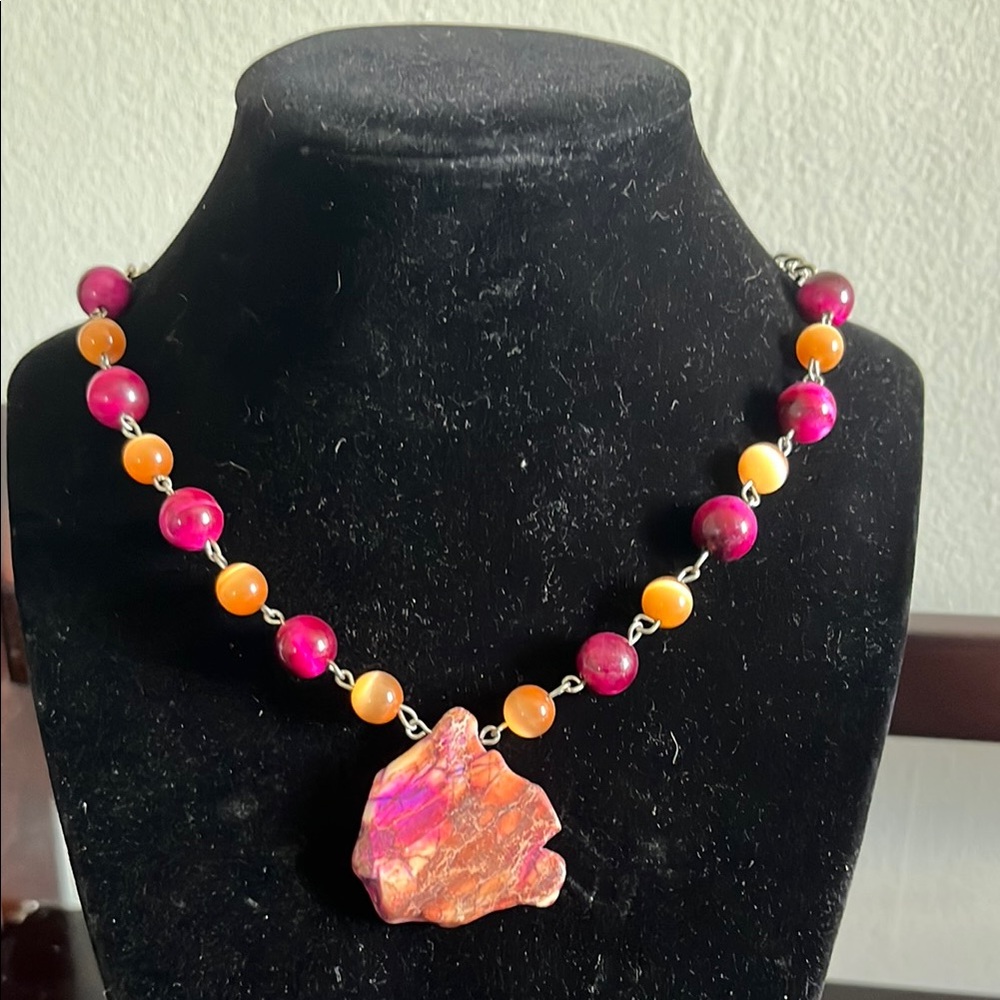 Elegant Pink and Orange Jasper Stone Necklace